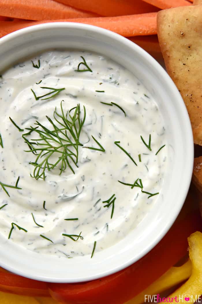 Aerial close-up of Dill Dip in bowl.