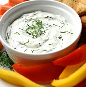 Dill Dip with veggies and pitas.