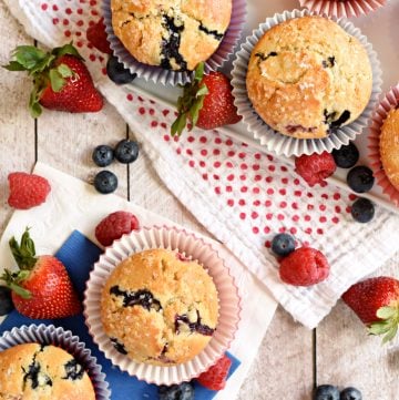 Mixed Berry Cream Cheese Muffins aerial view