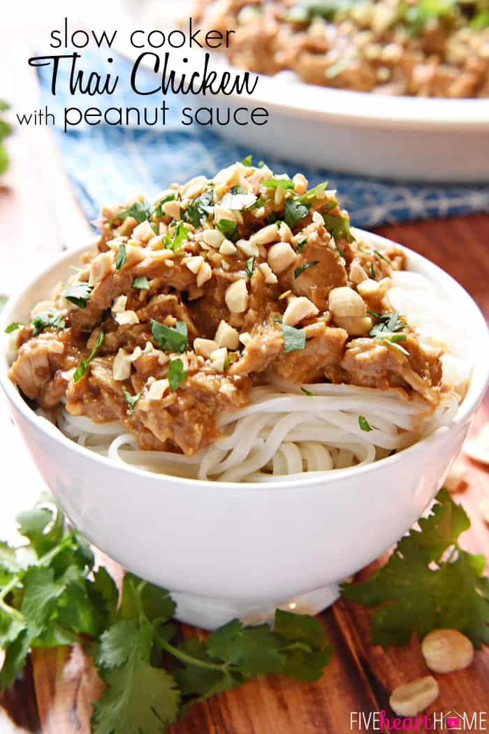 Slow Cooker Thai Peanut Chicken with text overlay