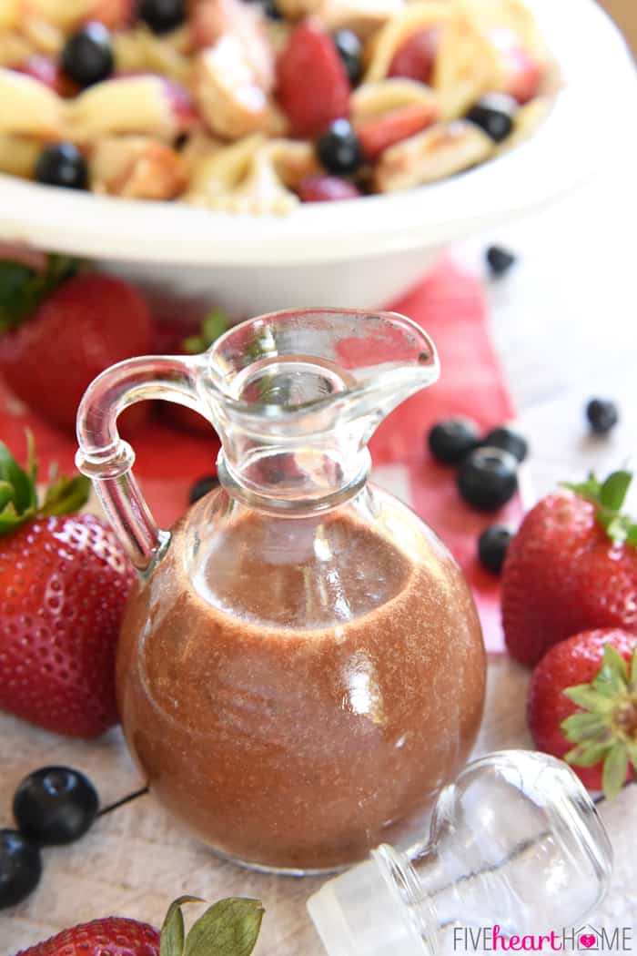 Strawberry Balsamic Vinaigrette in glass carafe 