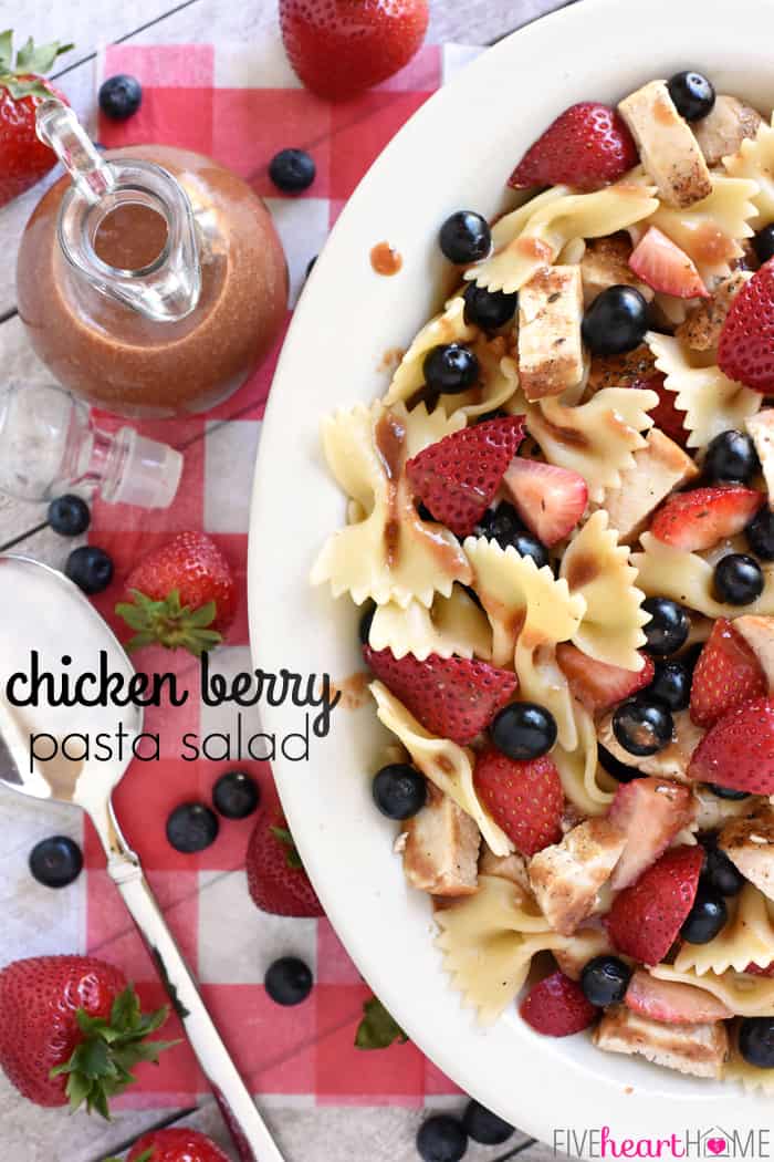 Chicken Berry Pasta Salad with text overlay 