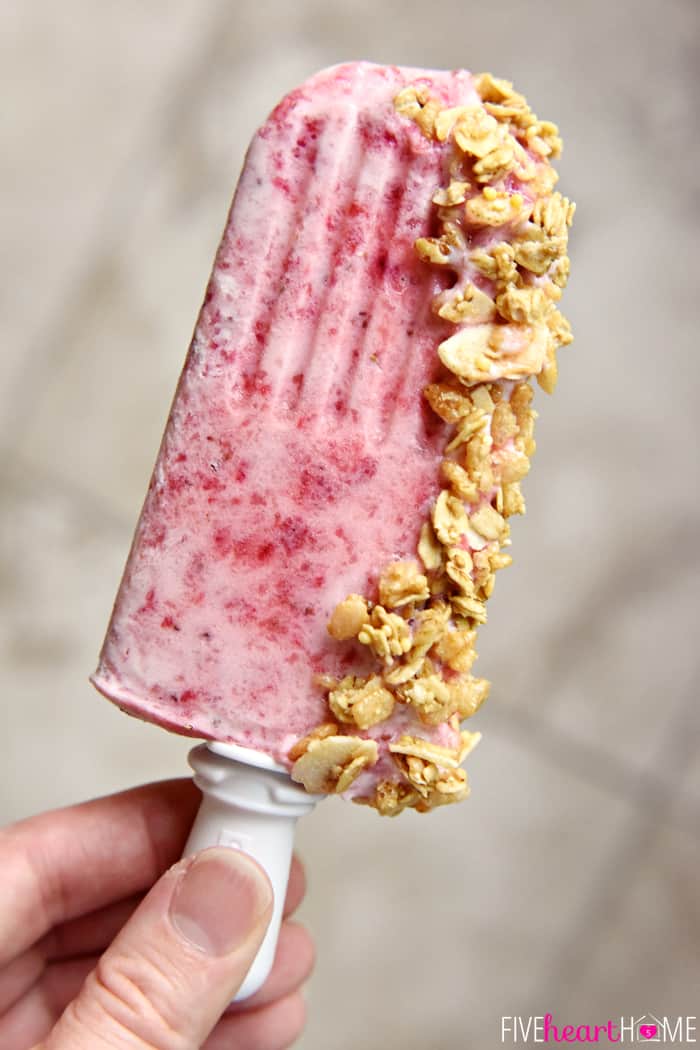 Yoguft Popsicle dipped in granola for breakfast.
