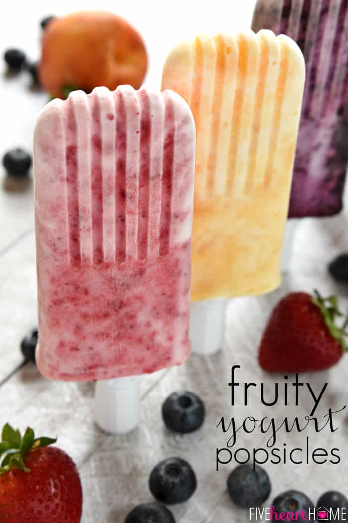 Fruity Yogurt Popsicles with text overlay.