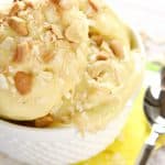 Tropical Banana "Ice Cream" ~ features frozen bananas, pineapple, and mango whipped to an ice cream-like consistency for an all-natural, all-fruit treat with no added sugar...decadent enough for dessert yet healthy enough for breakfast! | FiveHeartHome.com
