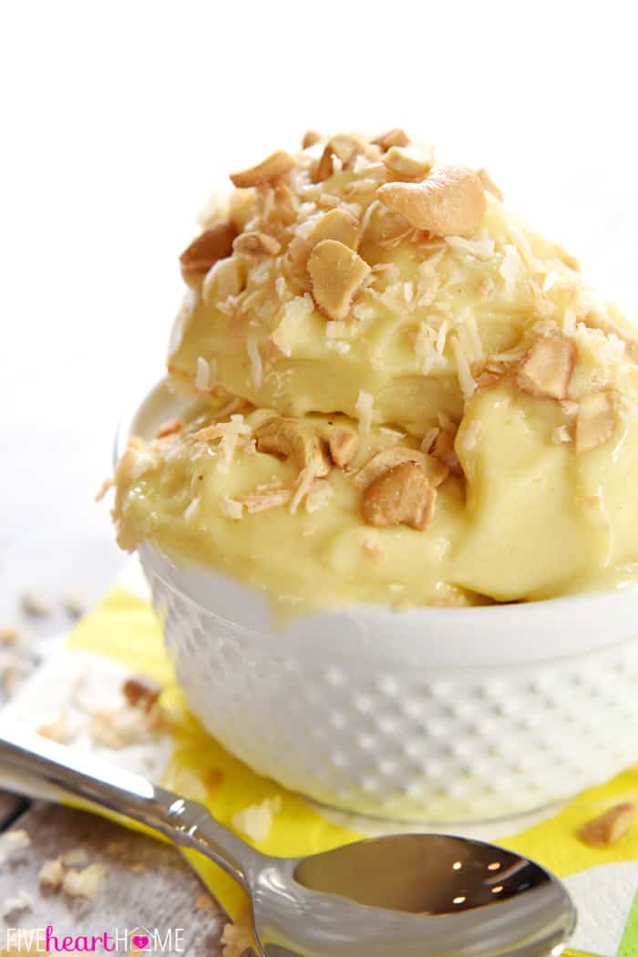 Close-up in in a white bowl and a spoon on the table