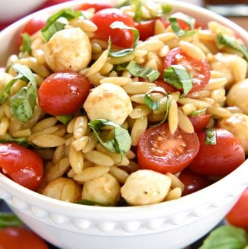 Caprese Orzo Salad in a bowl