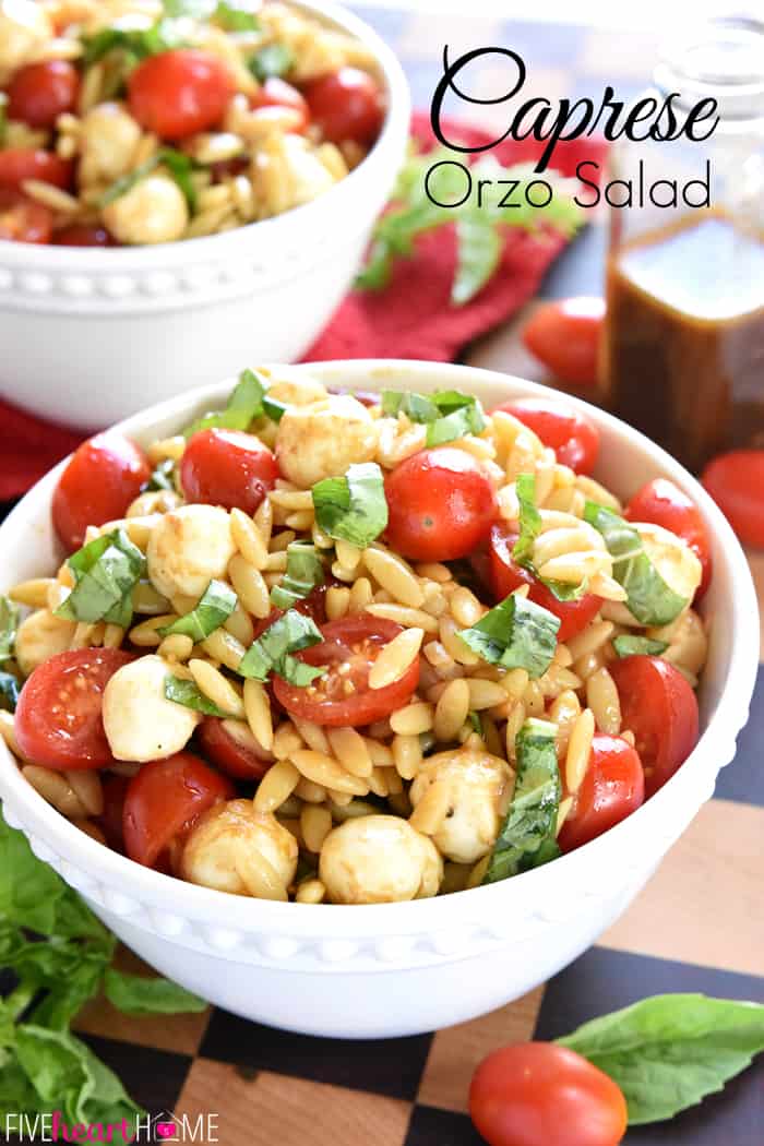 Caprese Orzo Salad with text overlay.