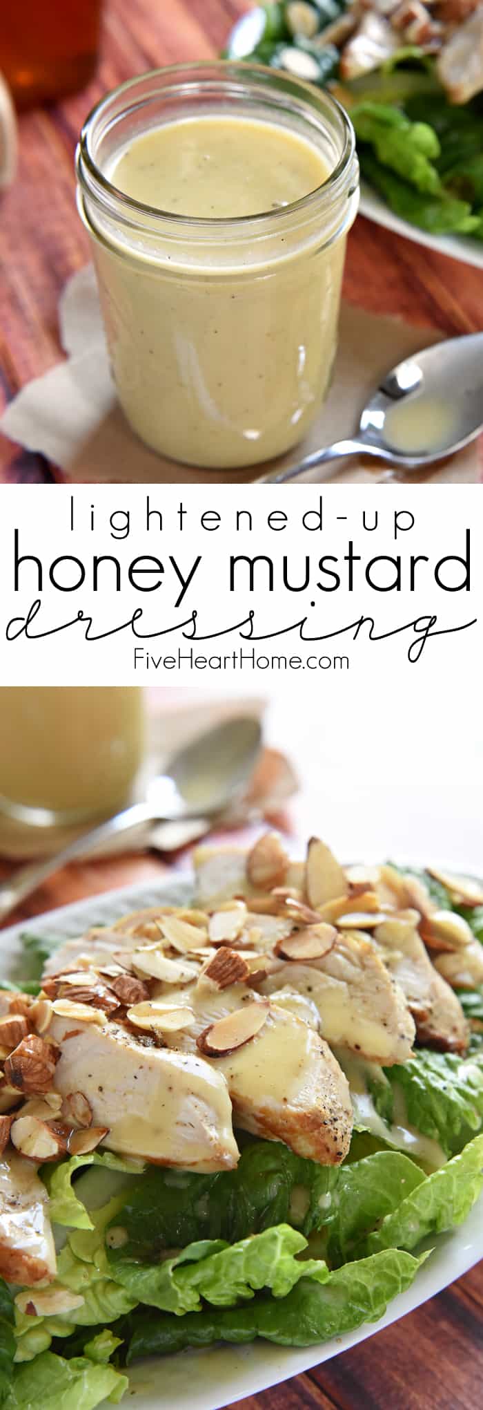 Honey Mustard Dressing ~ this creamy salad dressing is the perfect balance of sweet and tangy, lightened up with Greek yogurt...and not only is it delicious drizzled over a salad, but it also makes a yummy dipping sauce! via @fivehearthome