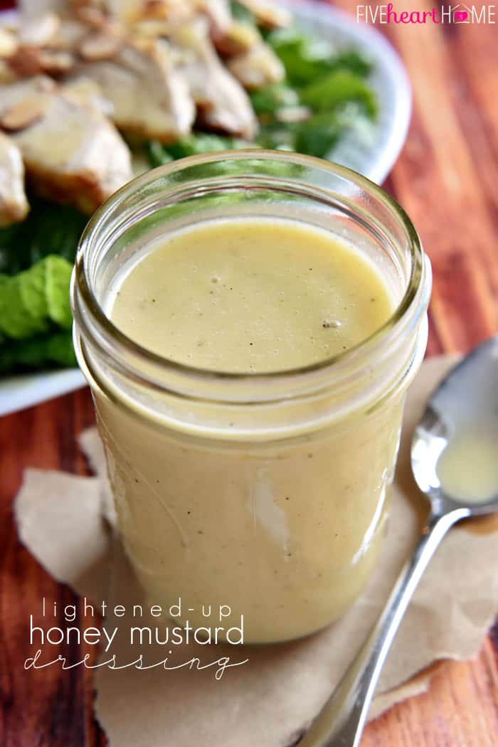 Lightened-Up Honey Mustard Dressing with text overlay.