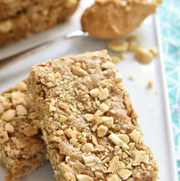 Peanut Butter Oatmeal Bars on white plate.