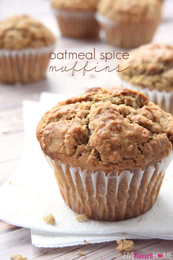 Spiced Oatmeal Muffins with text overlay. 