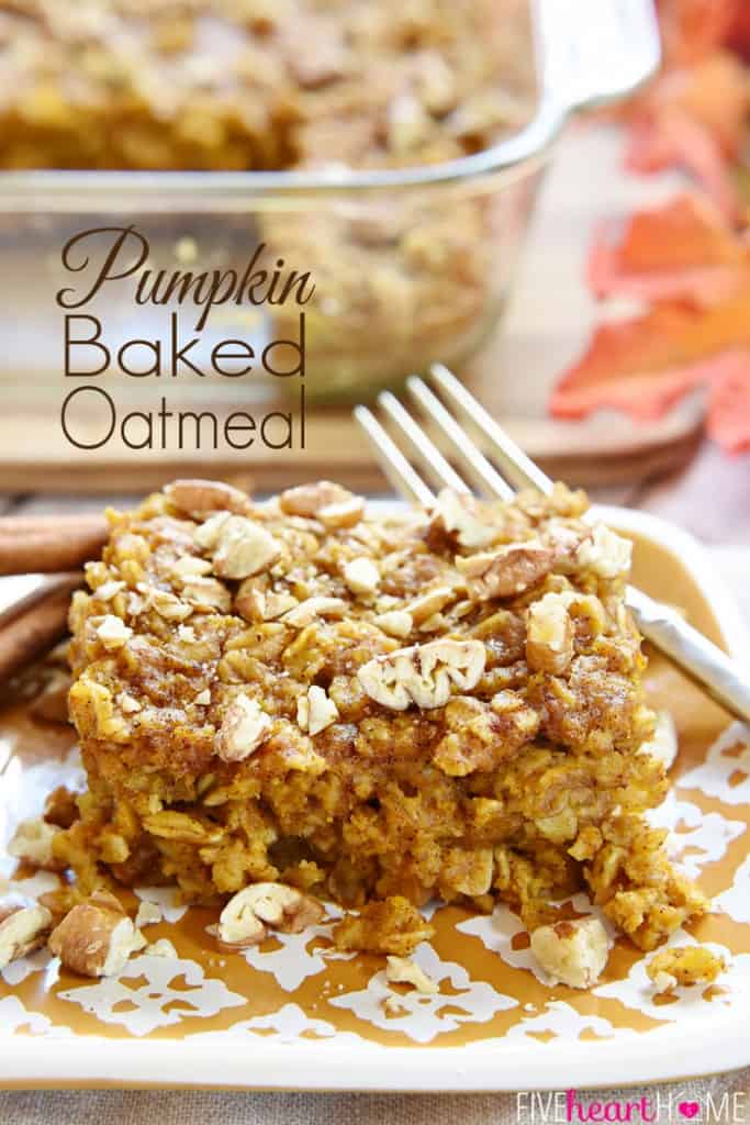 Pumpkin Baked Oatmeal recipe on plate.