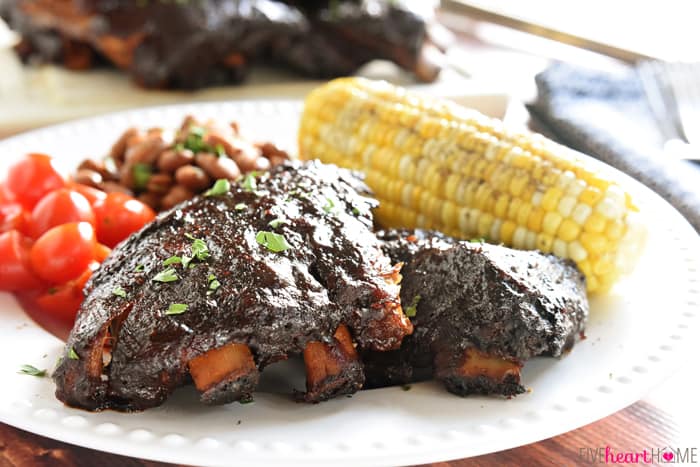 Slow Cooker Baby Back Ribs ~ sticky, smoky, and fall-apart delicious...nobody will ever believe that they came out of the crock pot! | FiveHeartHome.com