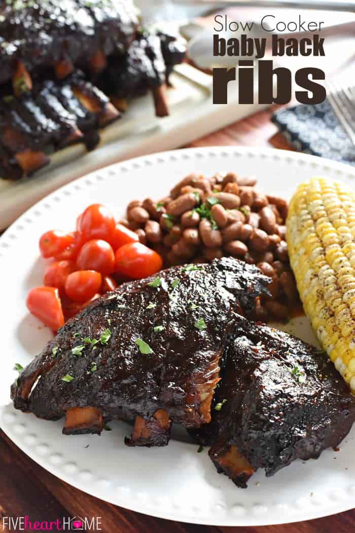 Slow Cooker Baby Back Ribs scene with text overlay 