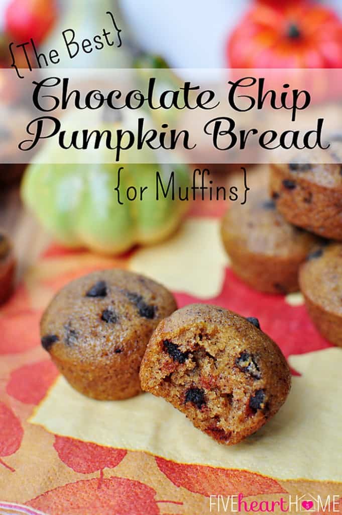 The BEST Pumpkin Chocolate Chip Bread or Muffins on napkin.