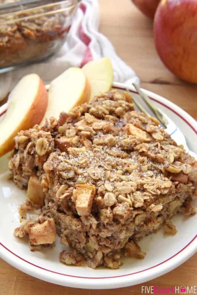 Apple Cinnamon Baked Oatmeal on a plate.