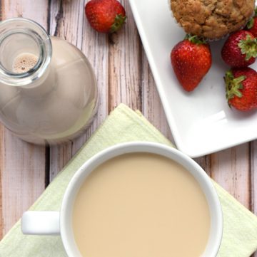 Aerial view of Chocolate Almond Coffee Creamer.