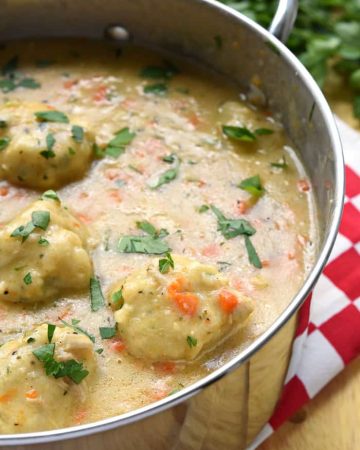 Homemade Chicken & Dumplings in pot