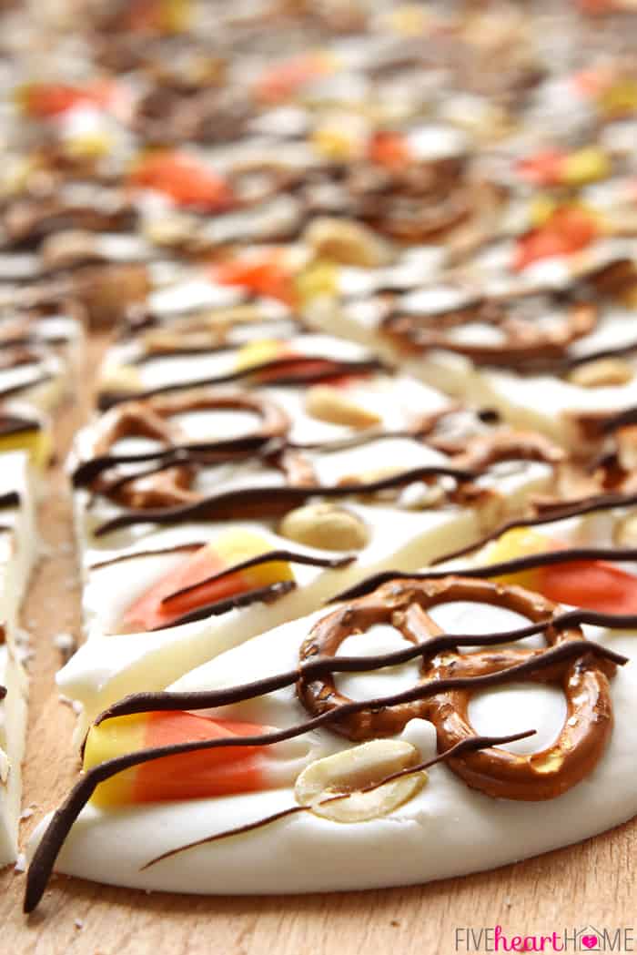 Zoomed in on edge of a piece with chocolate drizzled on top