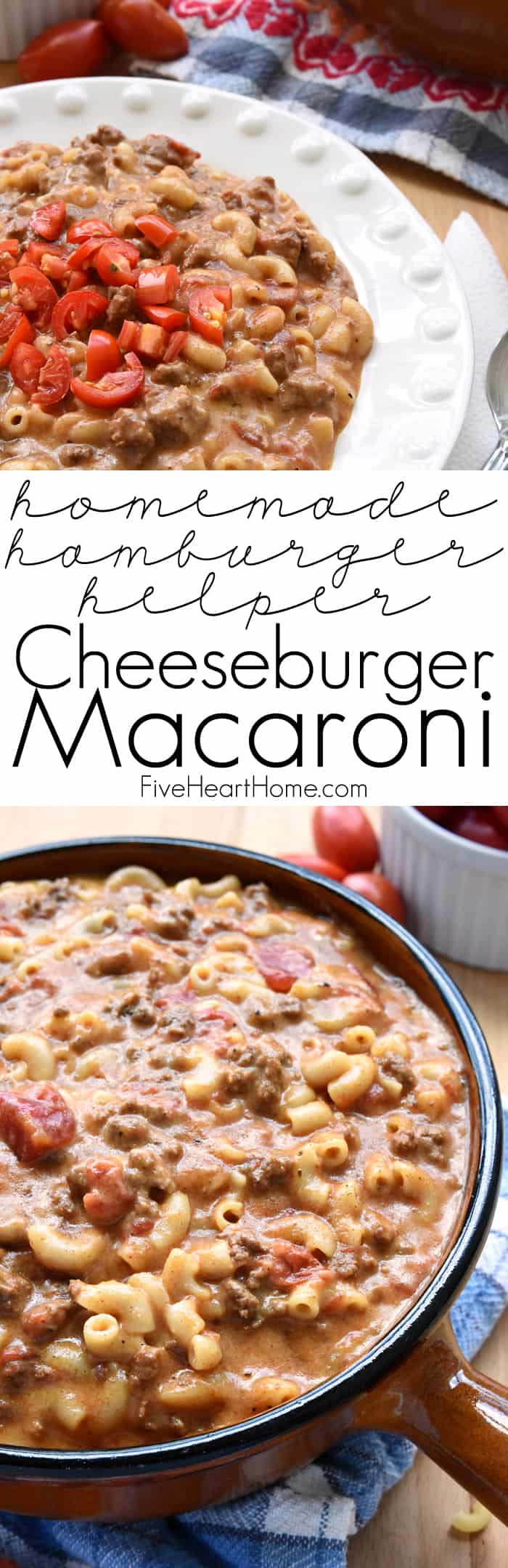 Homemade Hamburger Helper / Cheeseburger Macaroni ~ a creamy, flavorful, all-natural, copycat recipe of the classic, with an easy, from-scratch cheese sauce that puts it over the top! | FiveHeartHome.com via @fivehearthome