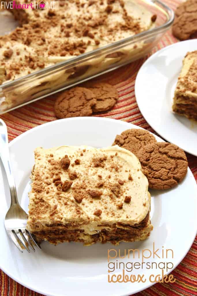 Pumpkin Icebox Cake on a plate with gingersnaps.