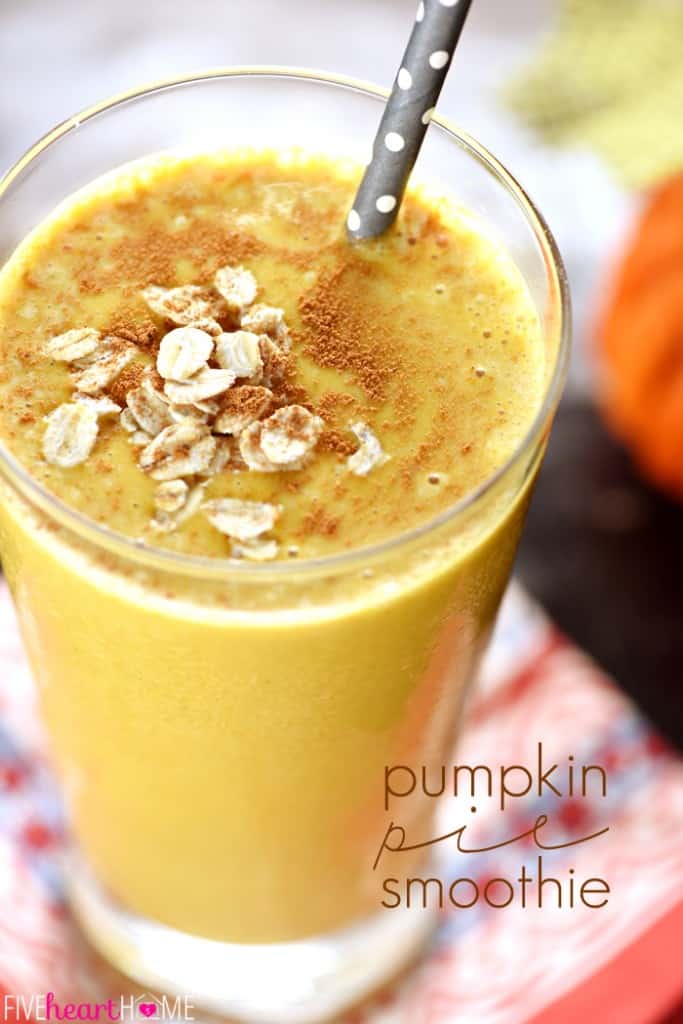 Pumpkin Pie Smoothie pumpkin recipe in a glass with a straw.