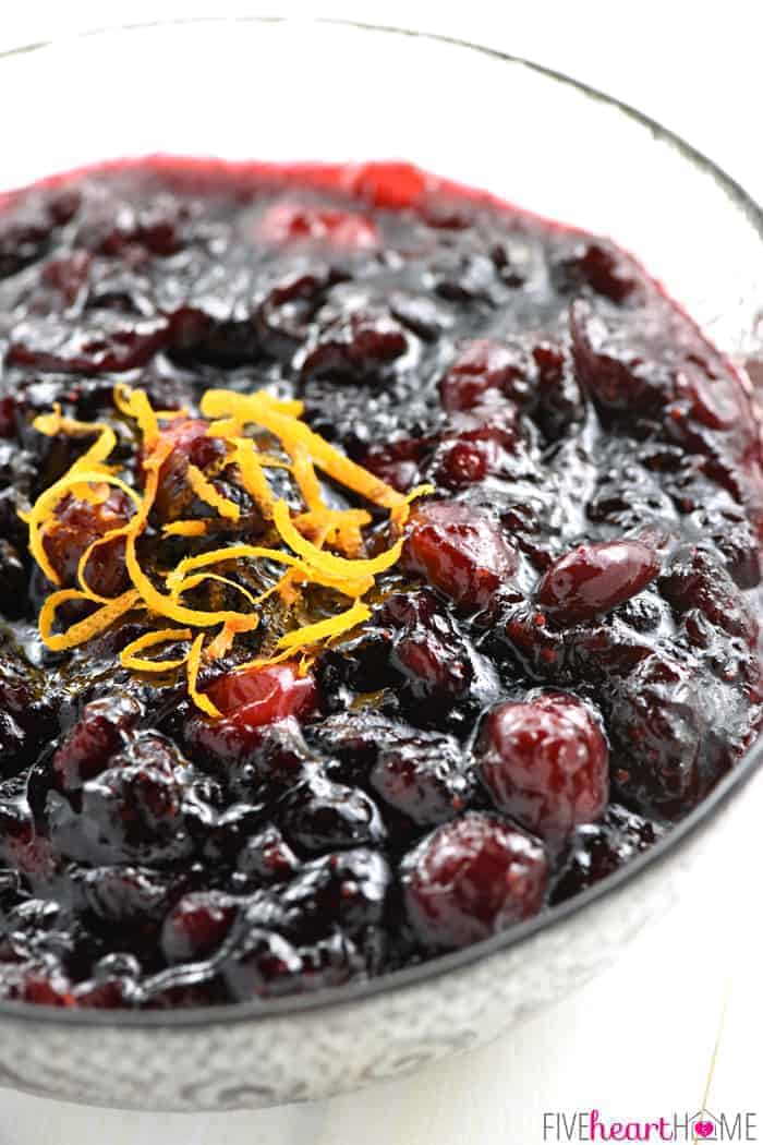 Cranberry sauce recipe made with cherry preserves and orange.