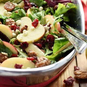 Close-up of Christmas salad with red and green ingredients.