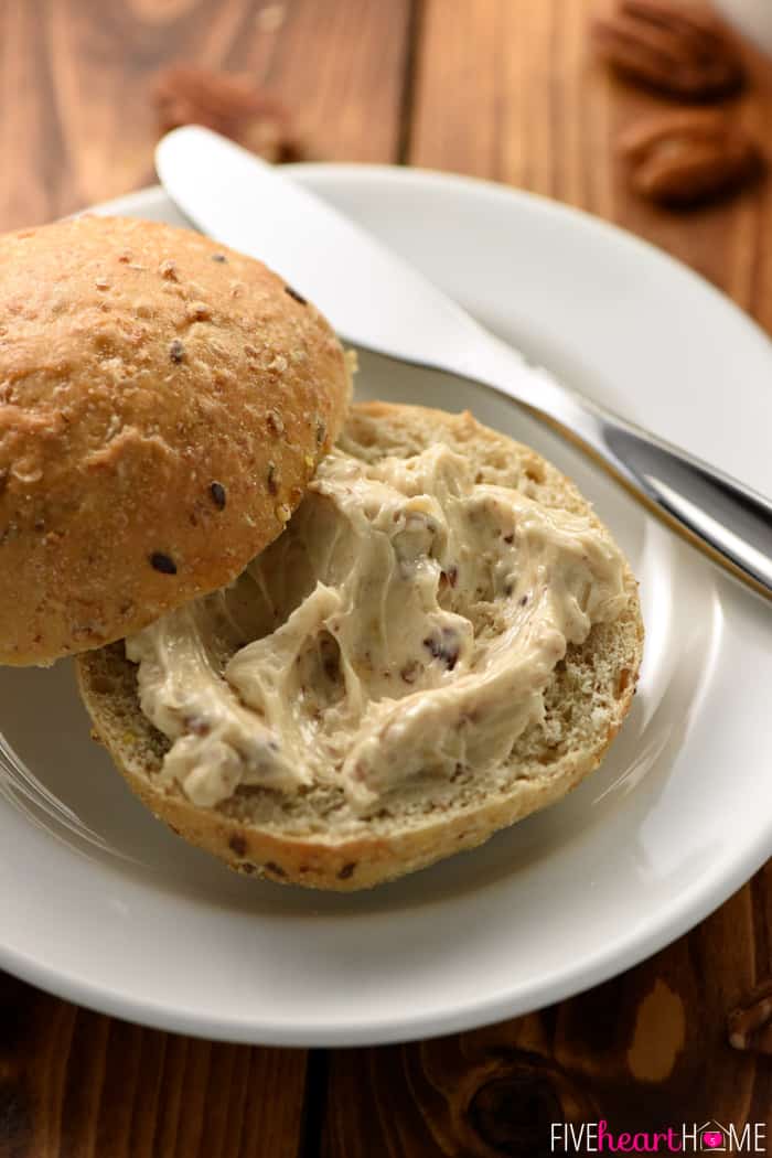 Close-up of Honey Butter spread on dinner roll.