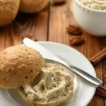 Pecan Praline Honey Butter in bowl and spread on roll.