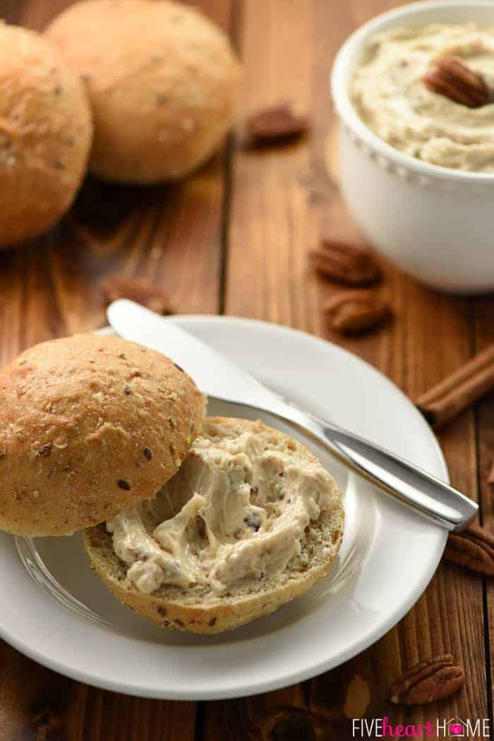 Honey Butter recipe spread on a dinner roll.