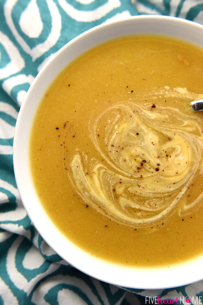 Butternut Squash Soup in a bowl, aerial view