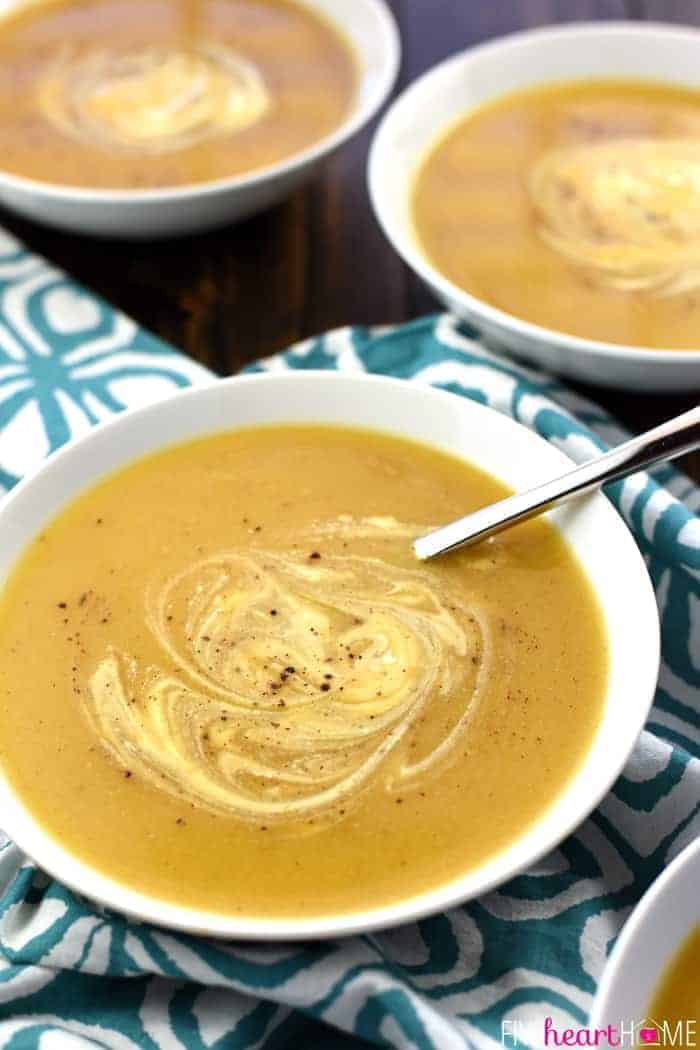 Crock Pot Butternut Squash Soup in three bowls