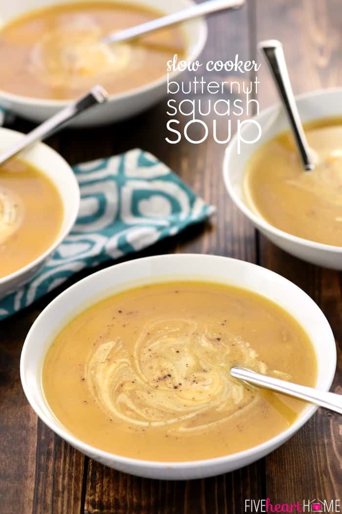 Slow Cooker Butternut Squash Soup with text overlay