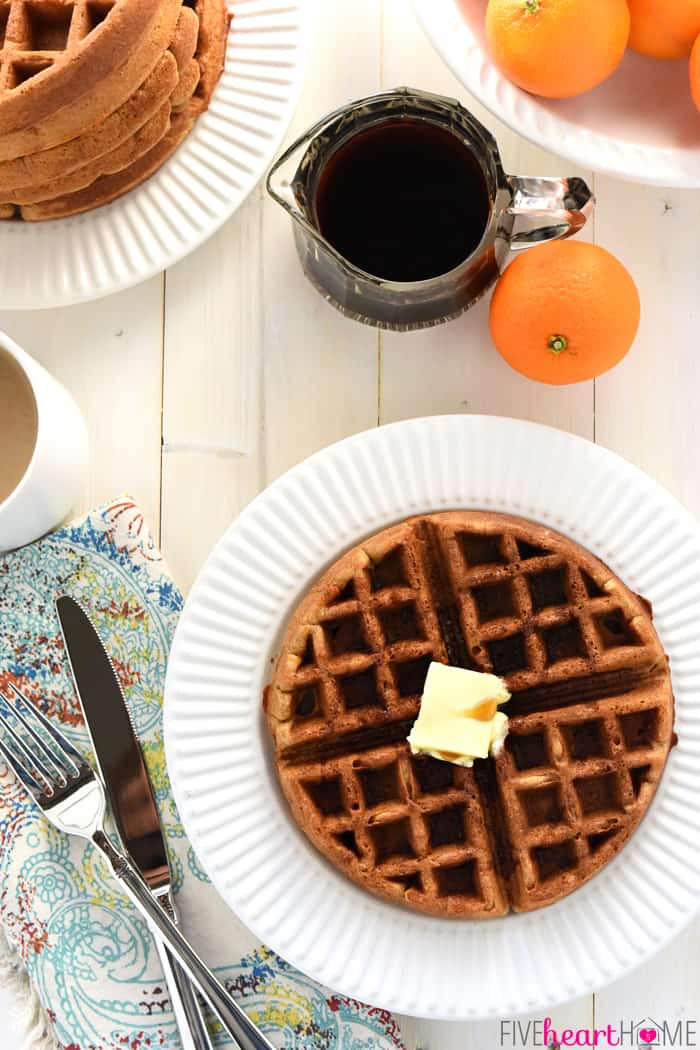 Aerial of Whole Wheat Gingerbread Waffles