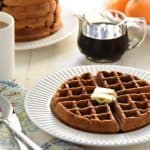 Whole Wheat Gingerbread Waffles ~ tender, fluffy, and perfectly spiced, these wholesome waffles make a festive holiday (or any day) breakfast! | FiveHeartHome.com
