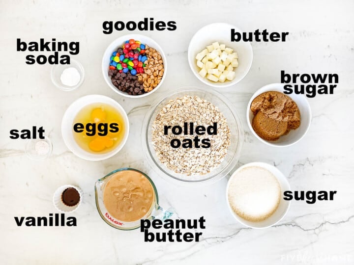 Aerial view of ingredients in bowls.
