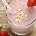 Strawberry Shortcake Smoothie ~ this healthy oat smoothie boasts fiber, protein, and vitamins yet tastes like a freshly baked treat! | FiveHeartHome.com