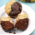 Banana Bread & Chocolate Muffins ~ these sweet, moist, bakery-style muffins combine half plain banana batter and half chocolate banana batter for a perfect breakfast or snack! | FiveHeartHome.com