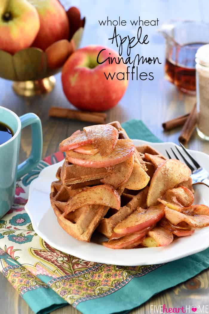 Whole Wheat Apple Cinnamon Waffles with text overlay 