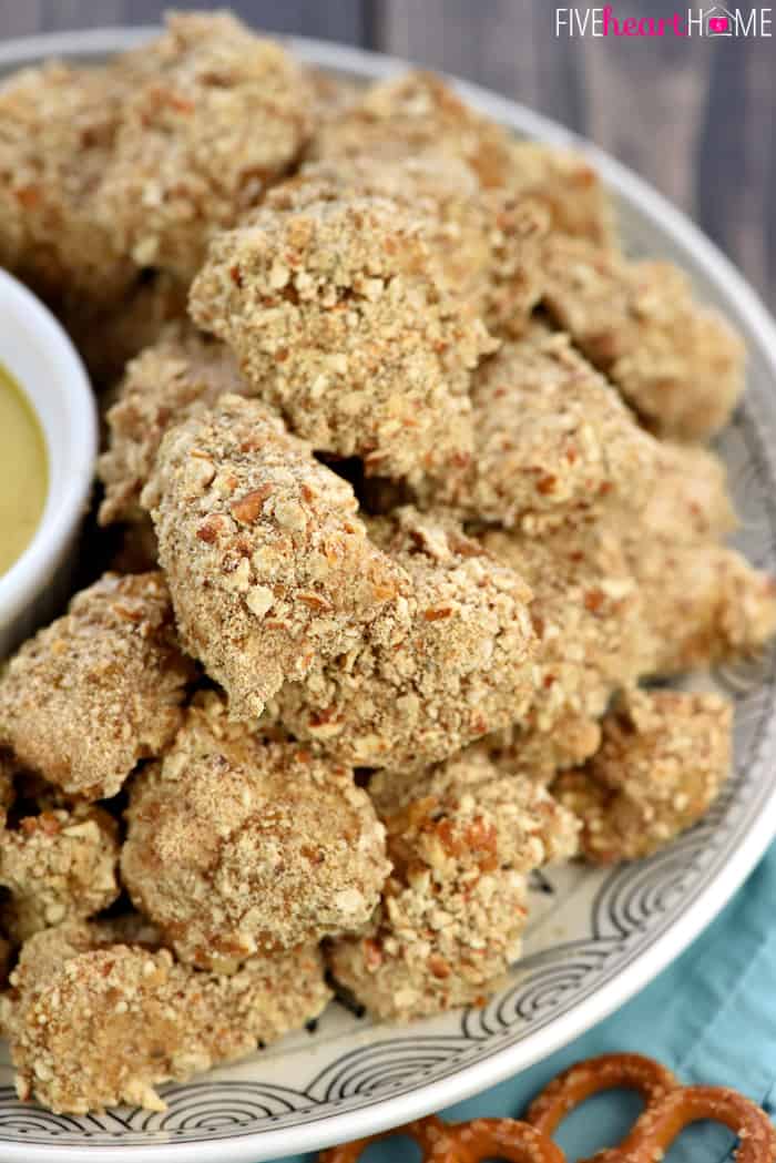 Pretzel-Crusted Chicken Nuggets with Honey Mustard Dipping Sauce