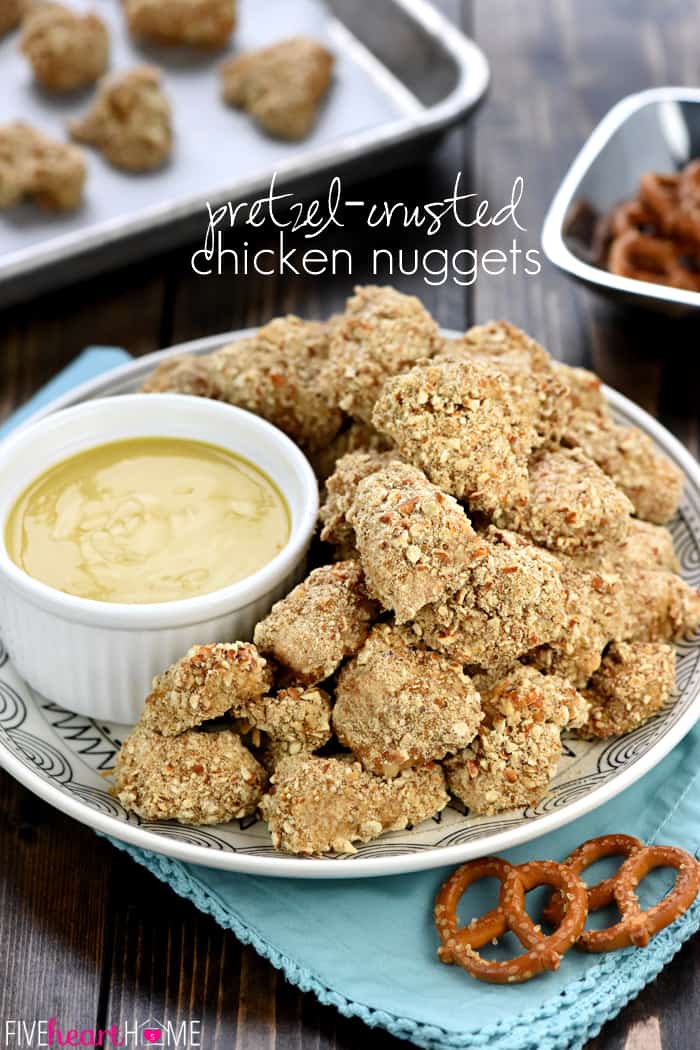 PretzelCrusted Chicken Nuggets with Honey Mustard Dipping Sauce