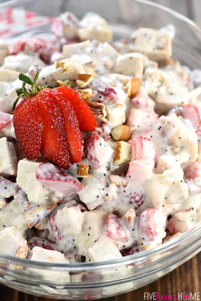 Close-up of ingredients in Strawberry Chicken Salad.