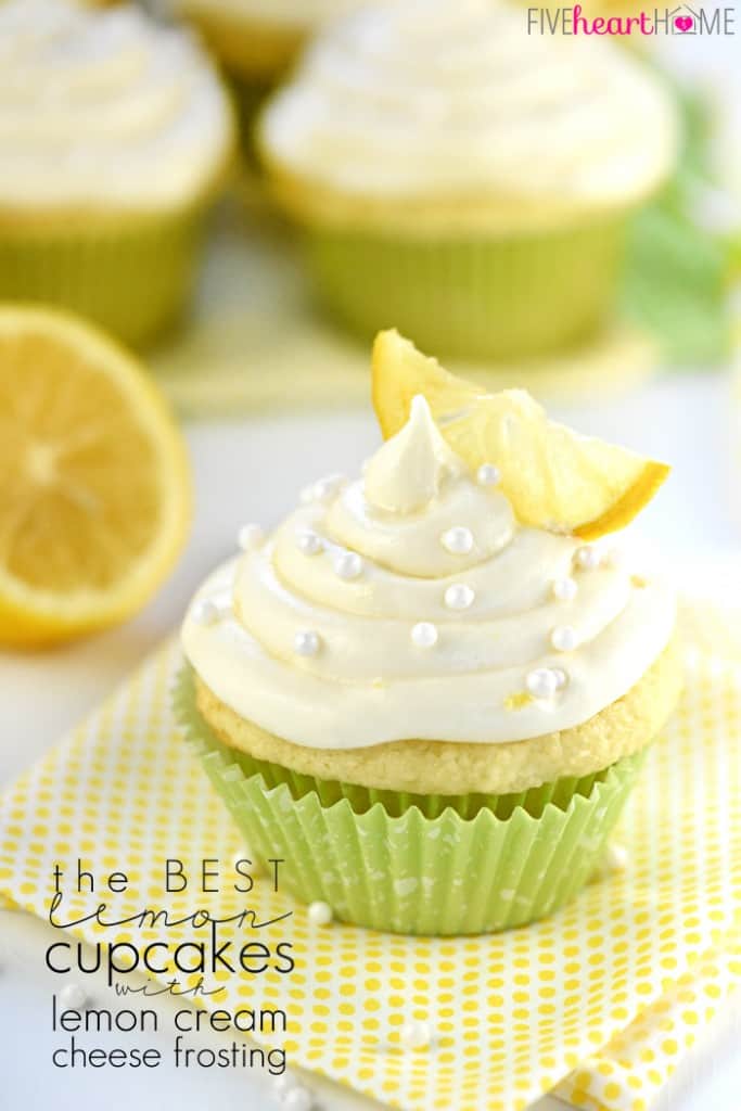 The Best Lemon Cupcakes with Lemon Cream Cheese Frosting, with text overlay.
