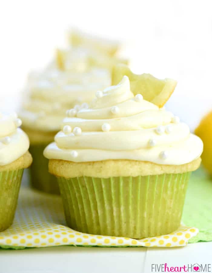 Side view of Lemon Cupcake with Lemon Cream Cheese Frosting.