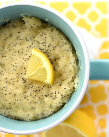 Lemon Poppy Seed Muffin Mug Cake ~ a quick, tasty, single-serving breakfast or dessert treat! | FiveHeartHome.com