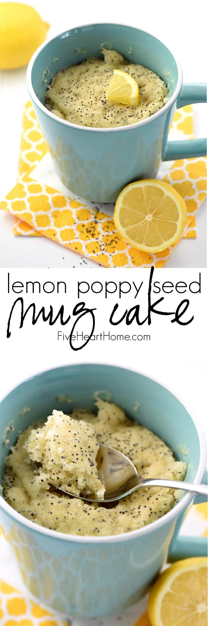 Lemon Poppy Seed Muffin Mug Cake ~ a quick, tasty, single-serving breakfast or dessert treat! | FiveHeartHome.com via @fivehearthome