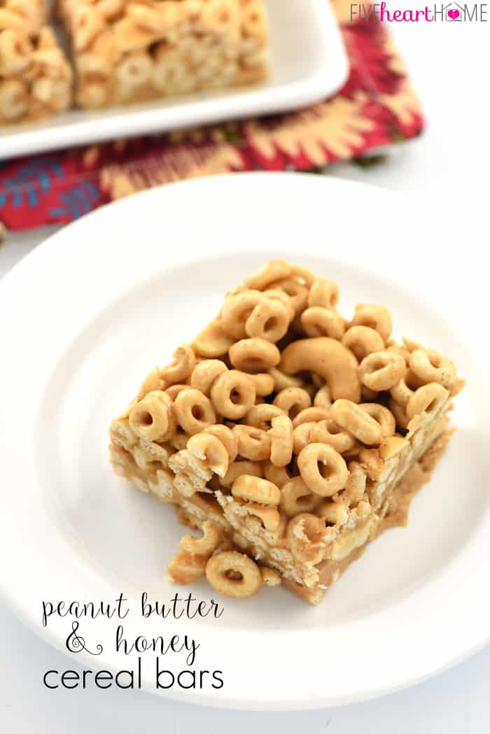 Peanut Butter Cheerio Bars with text overlay.