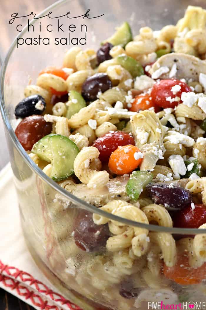 Greek Pasta Salad with text overlay